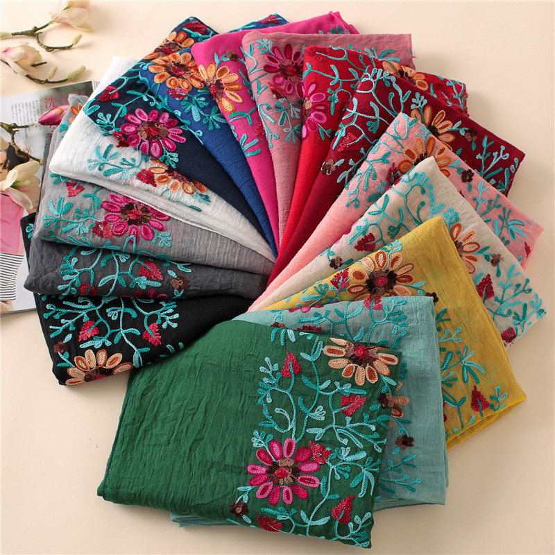 Bandana Cotton - Châle en Viscose à fleurs brodées