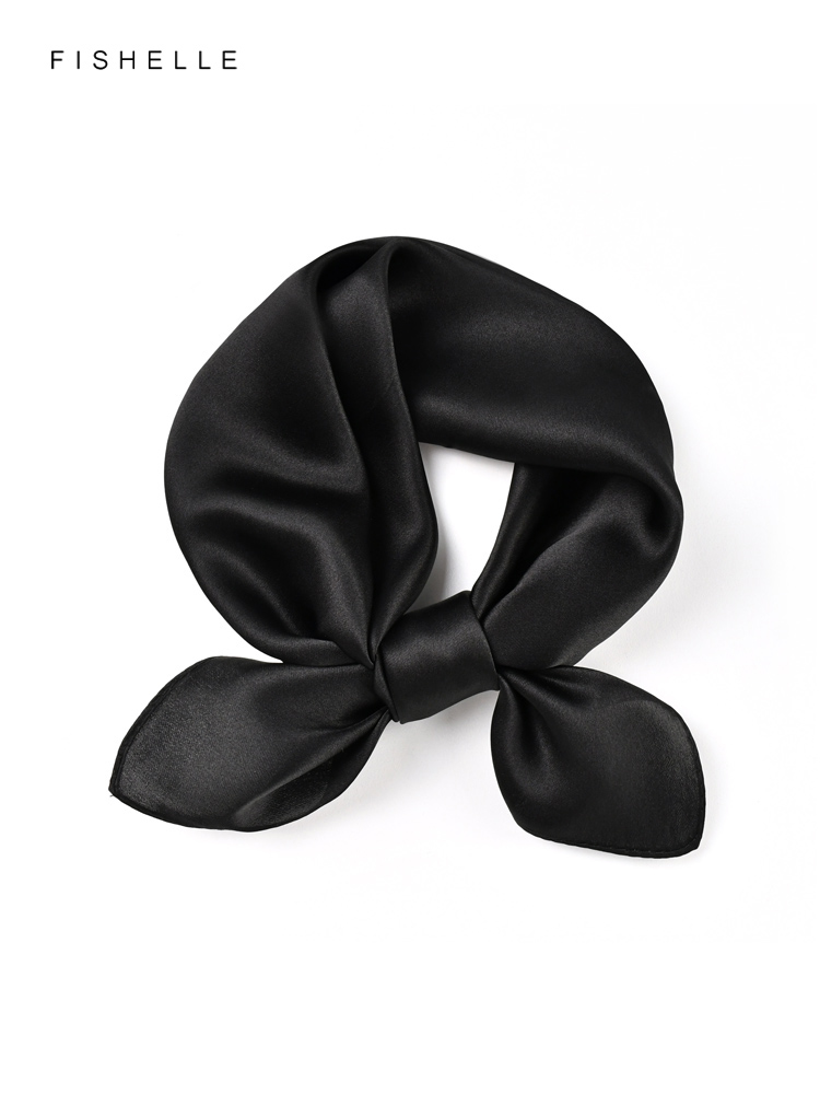 Silk Neck Scarf - Couleur unie noir pure soie écharpe
